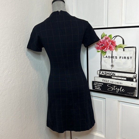 Theory Navy Dolman Window Pane Mini Shift Dress Size P/00-0 - Picture 4 of 8